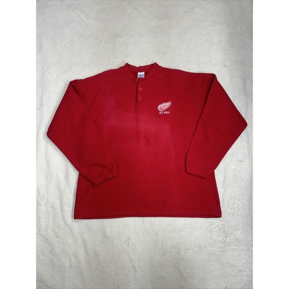 Vintage 90s True Fan Detroit Red Wings Henley Sweatshirt Boxy Size 2XL USA Made - Picture 1 of 7